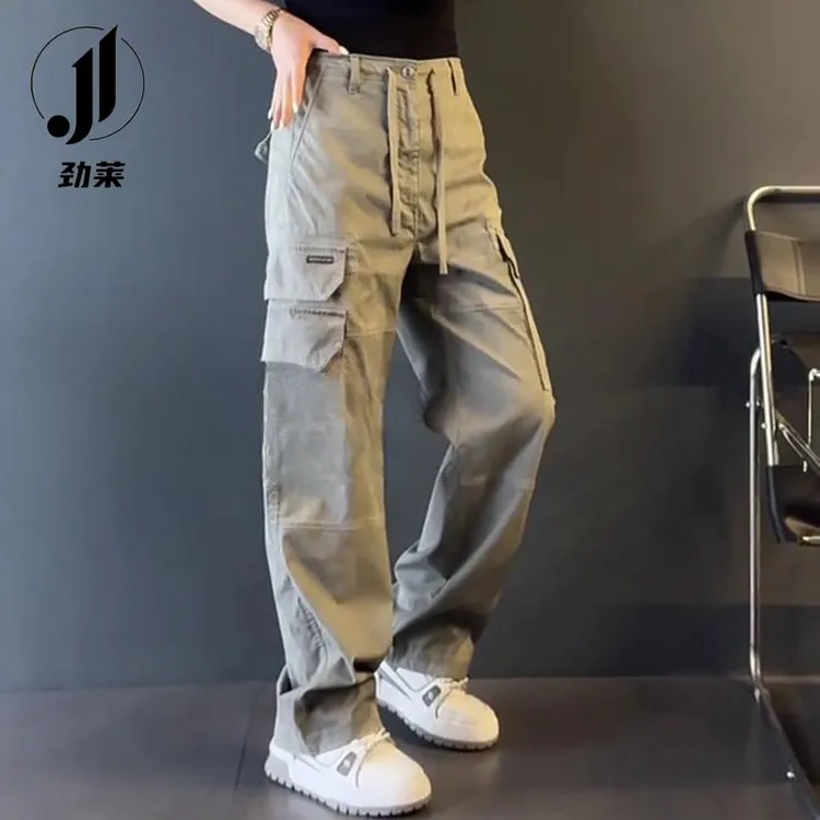 帅气2025轻奢男装大码潮牌春季新款宽松直筒工装多口袋男士休闲裤