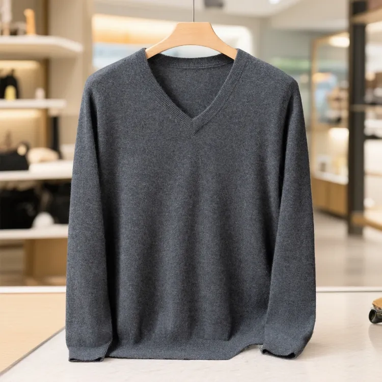 男士纯羊绒V领100%纯山羊绒柔软舒适百搭鸡心领纯色简约套头秋冬