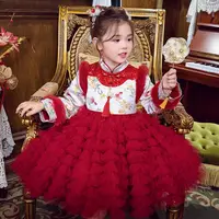 米米哈罗【福鲤绵绵】女童加绒连衣裙冬装旗袍连衣裙拜年服 D250332