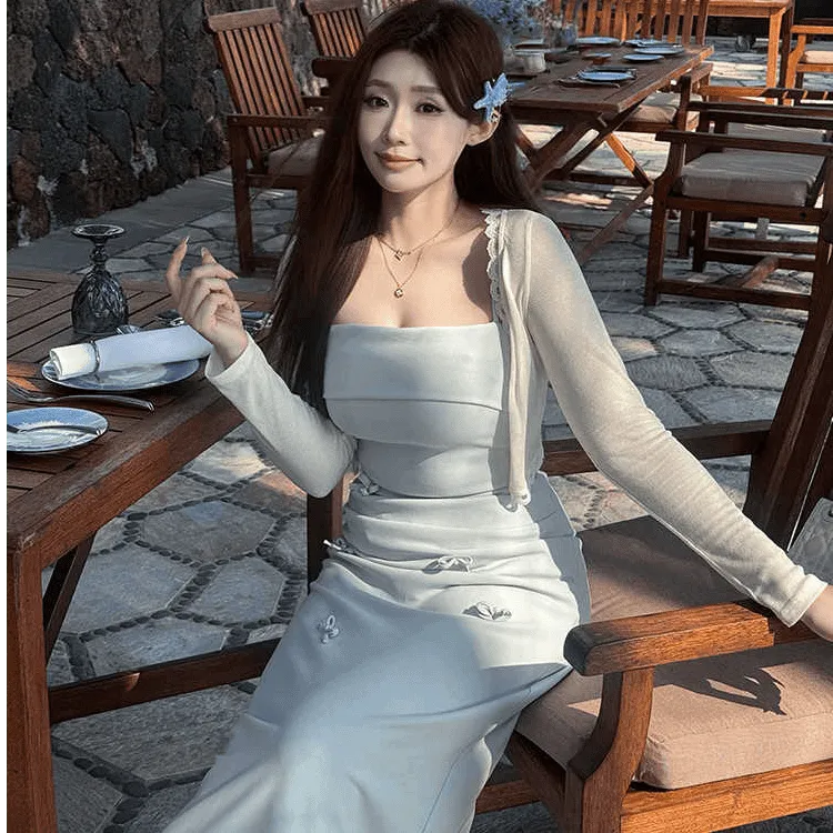【花漾心结】气质高腰显瘦蝴蝶结连衣裙初春御姐时尚吊带裙