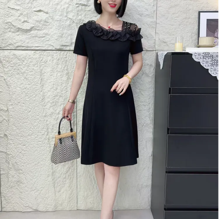 【歌莱图】2025年夏季新款气质显瘦单肩网纱时尚连衣裙#2588