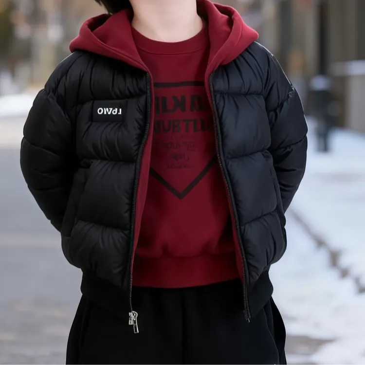 儿童冬季双面双穿2025新款圣诞年服外套加厚连帽棉服男孩棉服外套