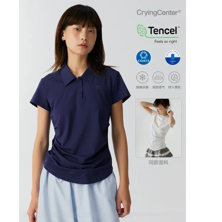 Crying center/哭喊中心凉感系列Polo领运动收腰褶皱上衣亲肤透气