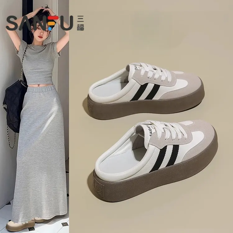 三福鞋女外穿2025新款厚底女款包头半拖鞋春秋懒人鞋子一脚蹬女鞋