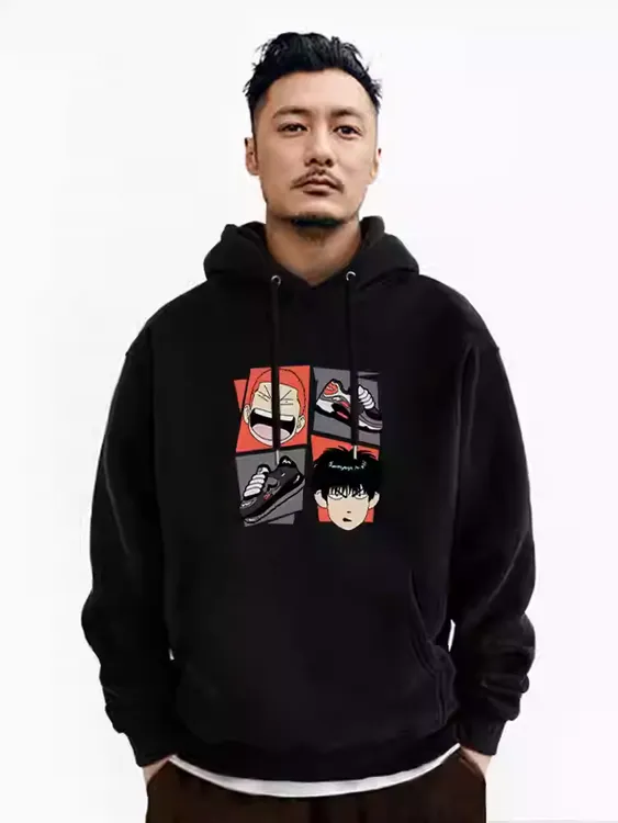 潮牌百搭大码长袖帽衫秋冬款加绒加厚连帽卫衣男女同款重磅上衣