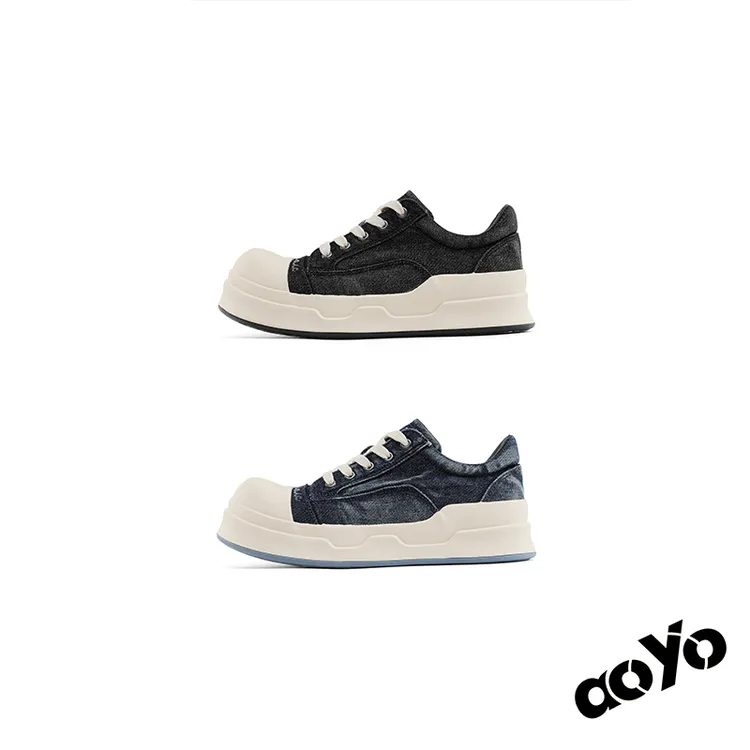 aoyo25SS经典牛仔帆布鞋  厚底低帮系带板鞋 潮流Cleanfit男鞋