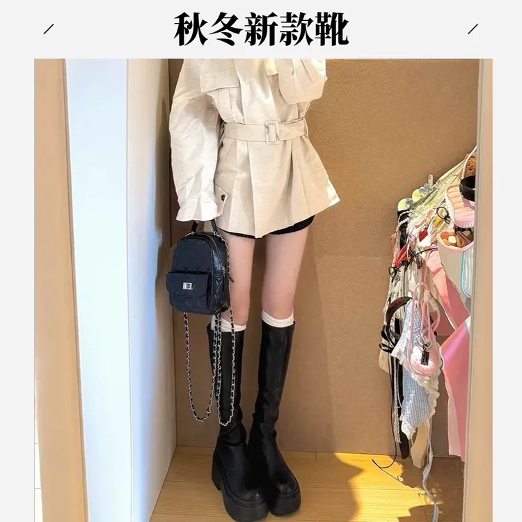 2025秋冬新款过膝小个子高筒厚底长靴御姐长筒靴子真皮百搭中筒