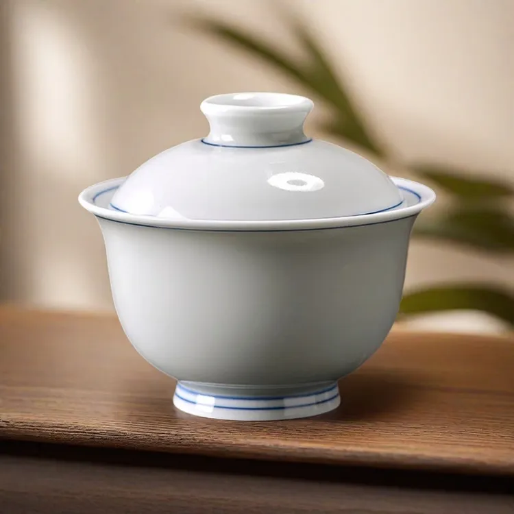 正宗景德镇手绘二才盖碗可悬停防烫手泡茶碗家用陶瓷喝茶具草木青