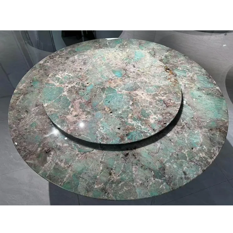 亚马逊绿天然大理石餐桌奢石圆形轻奢餐台客厅家用小户型高端别墅
