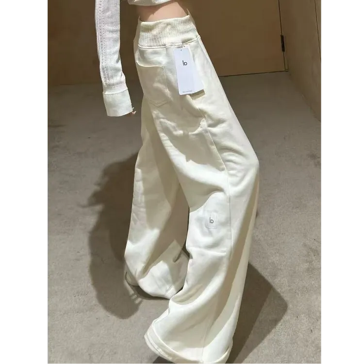 2025韩版慵懒加绒卫裤女秋冬高腰显瘦阔腿松紧腰长裤长袖开衫外套