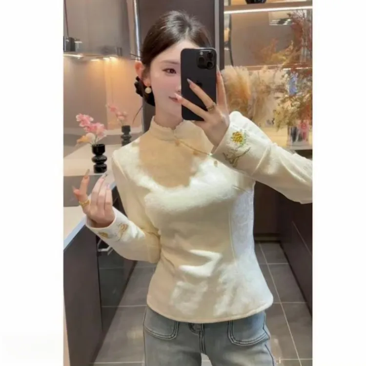 【周粥】【福蝶】运费补贴2025秋冬新中式刺绣提花加绒上衣JJQ5SY6332