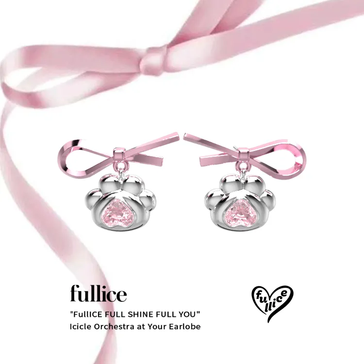 合金耳饰 FULLICESTUDIO萌爪原创饰品粉色蝴蝶结猫咪甜美可爱耳钉