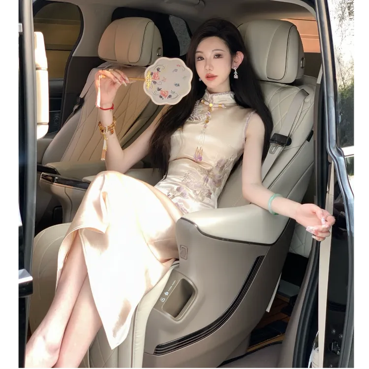 【雅乔定制】九重紫重磅缎 新中式国风蔷薇映月旗袍裙DYYY-24125735