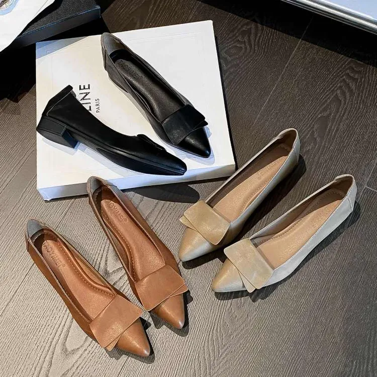 羊皮尖头奶奶鞋夏季新款低跟浅口单鞋女妈妈鞋舒适日常百搭不累脚