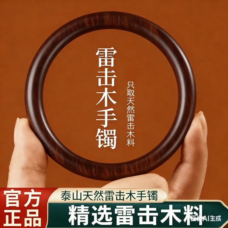 非金属木质手镯 【雷击木手镯】枣木泰山手镯女手链手串木质镯子细
