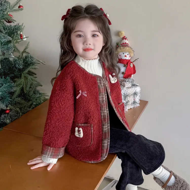 女童加绒外套2025秋冬新款儿童皮毛一体上衣洋气女宝宝韩版毛毛衣