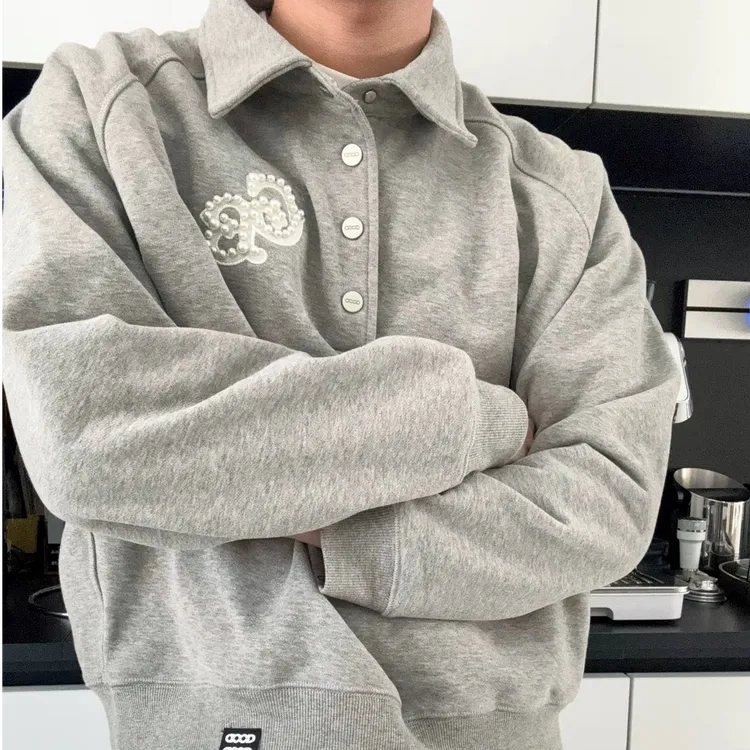 GOODBRAND 24FW 珍珠POLO衫长袖卫衣烫钻ins风新款高级感男女同款