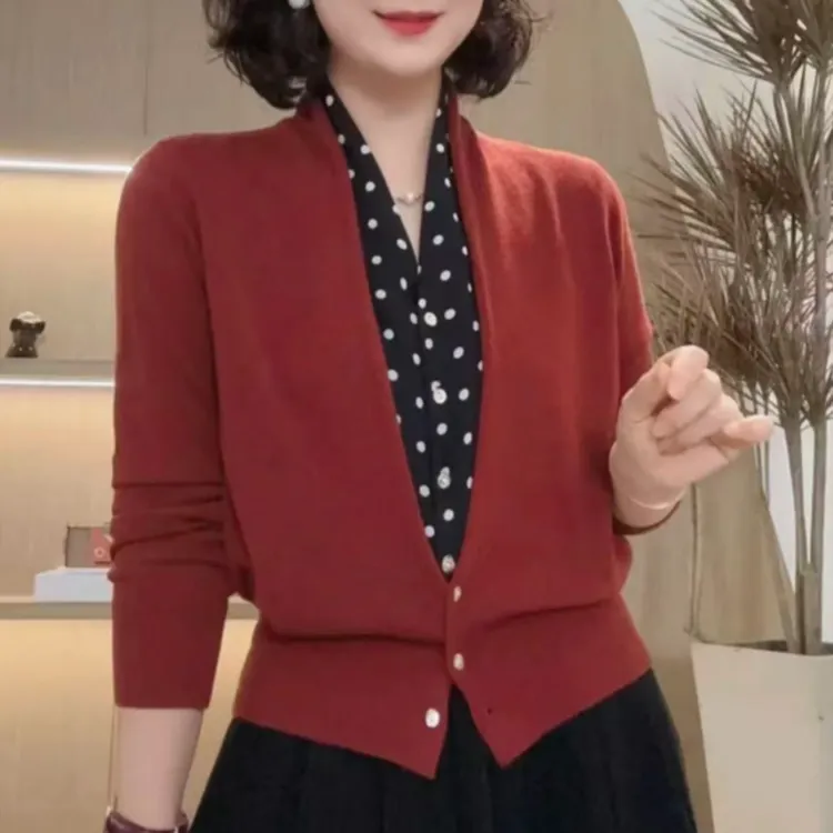 时尚洋气假两件款秋季开衫针织网红花色拼接长袖高级感针织衫上衣