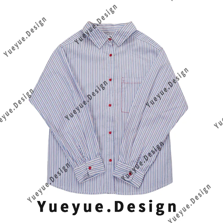【悦悦专属】设计感经典时尚撞色竖条纹衬衣Y515