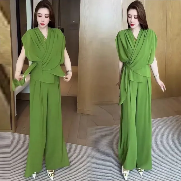 【现货】垂感2025夏季新款短袖显瘦气质高腰黑色洋气套装时尚两件套