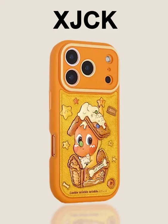 新款可爱星星人橙色皮质适用iPhone17/16/15/14网红潮牌保护套