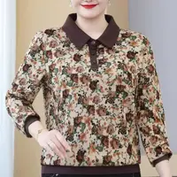 D25秋装新款长袖T恤宽松休闲特大码衣服中老年春秋碎花上衣女