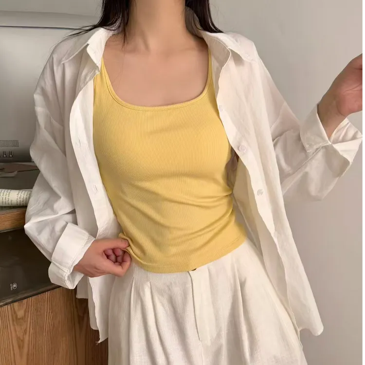 秋冬新款磨毛吊带带胸垫固定杯舒适透气打底内搭背心保暖上衣女