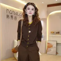 设计感撞色假两件针织开衫女2025年早秋新款百搭洋气显瘦上衣B869