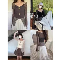 早秋新款纯欲风蕾丝小衫上衣时尚设计感内搭吊带背心两件套