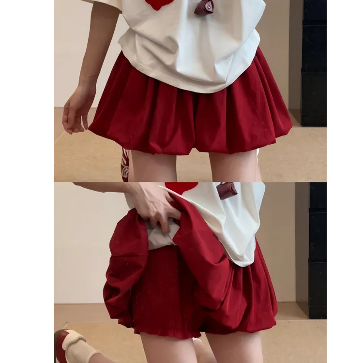 鑫鑫同学蓬蓬花苞短裙女夏季韩系温柔a字甜美高腰百搭外穿短裙子