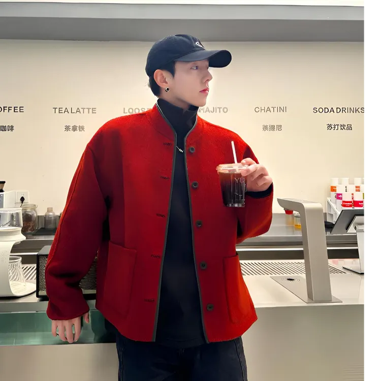  LANGGS&鸣谷 25冬季羊毛羊绒混纺双面毛呢大衣-FW54164