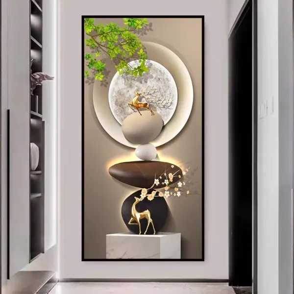 轻奢高级石来运转福禄镶钻壁画挂画墙壁玄关挂画装饰画玄关装饰画