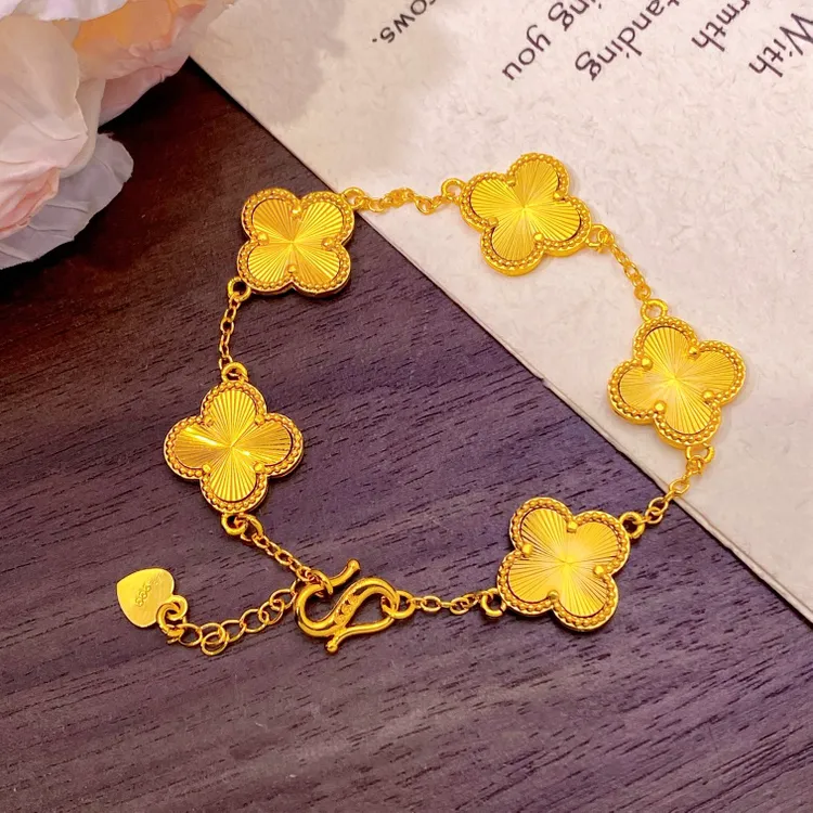 铜合金手链 精工高定版镀厚金大号五花四叶草手链