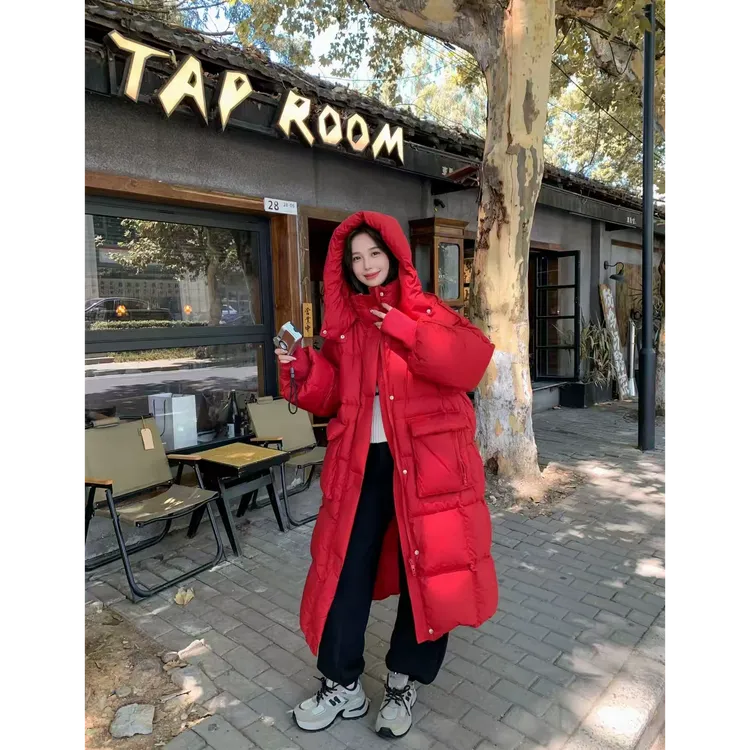 清！清！清！限时清仓！中长款拉链常规连帽百搭保暖冬装时尚韩版红色