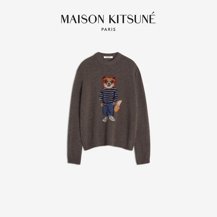 【琥珀流光】Maison Kitsune男款着装狐狸提花羊毛混纺套头针织