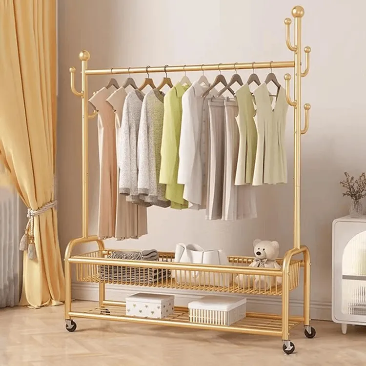 【带换衣蓝】晾衣架落地家用可移动卧室阳台挂衣服架子室内衣帽架