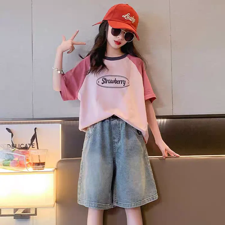 女童夏季套装夏装洋气韩版小学初中生女孩短袖休闲时髦时尚两件套