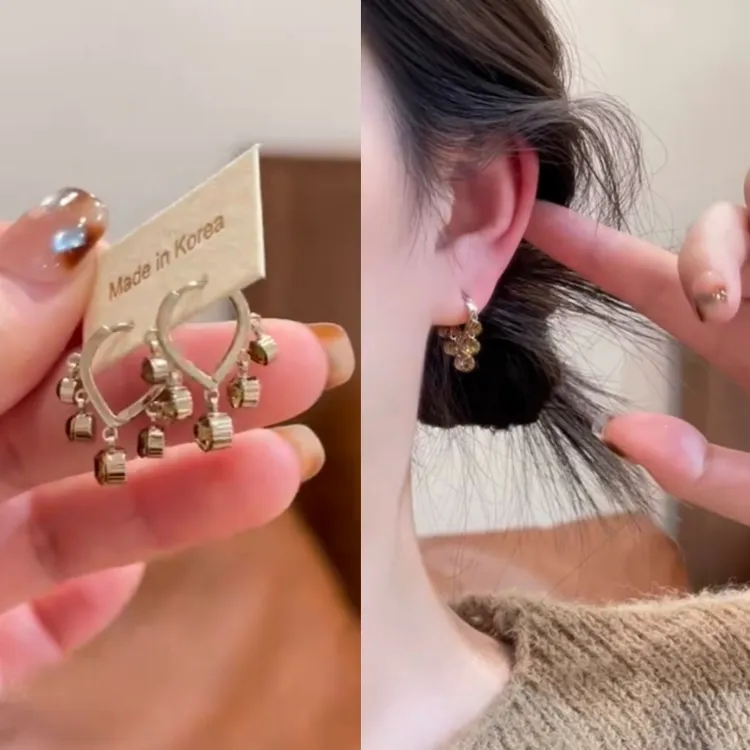 美拉德锆石吊坠流苏耳扣2025新款爆款独特轻奢咖色水钻气质百搭