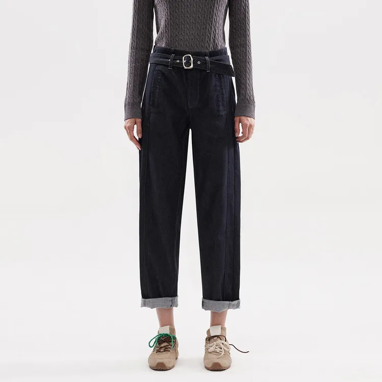 ONLY秋冬高腰锥形裤明线九分牛仔裤休闲百搭通勤女气质|125349019