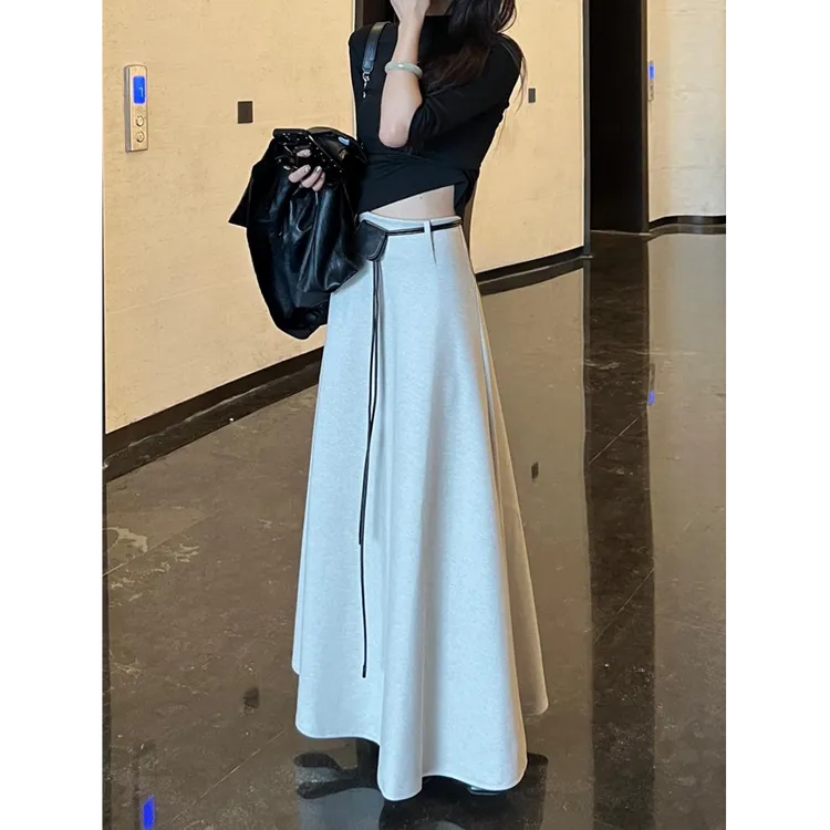 高级感宽松遮胯A字长裙女秋季新款舒适百搭高腰显瘦休闲半身裙