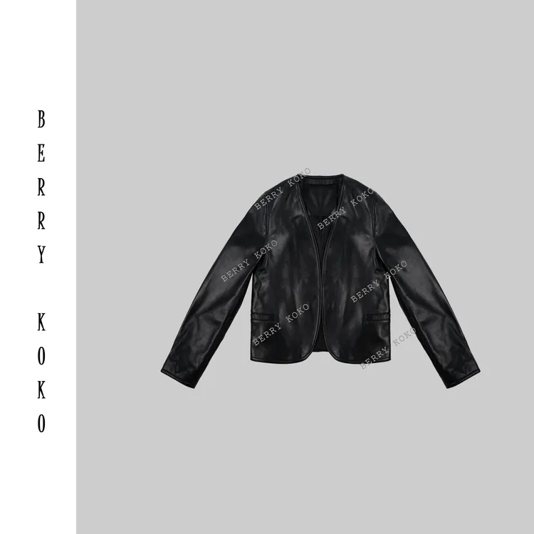 【MISSKO】日系复古百搭显瘦正肩衣型小羊皮外套 （高货）时尚潮流W23