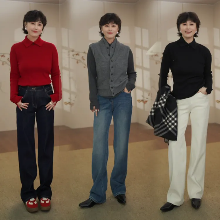 RAIN.CUN【千禧丹宁】窄版四面弹高腰加厚显瘦直筒裤子闪钻牛仔裤女