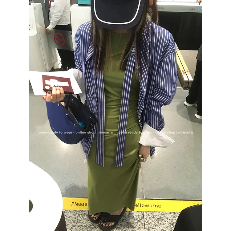 【Mona张绮贤】MONA 100棉 拼色长款衬衫女OC351726