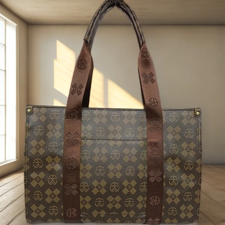 原创时尚电脑包大容量耐磨托特包印花经典单肩包上班通勤旅游包包