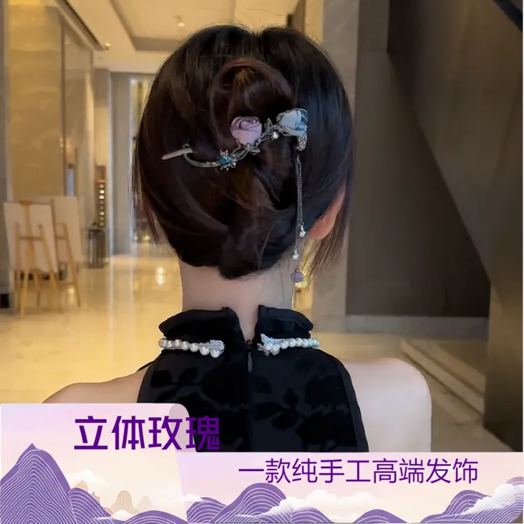 彬妮奢古风时尚玫瑰花扭扭夹优雅轻奢一字夹日韩<没有礼盒>商品图