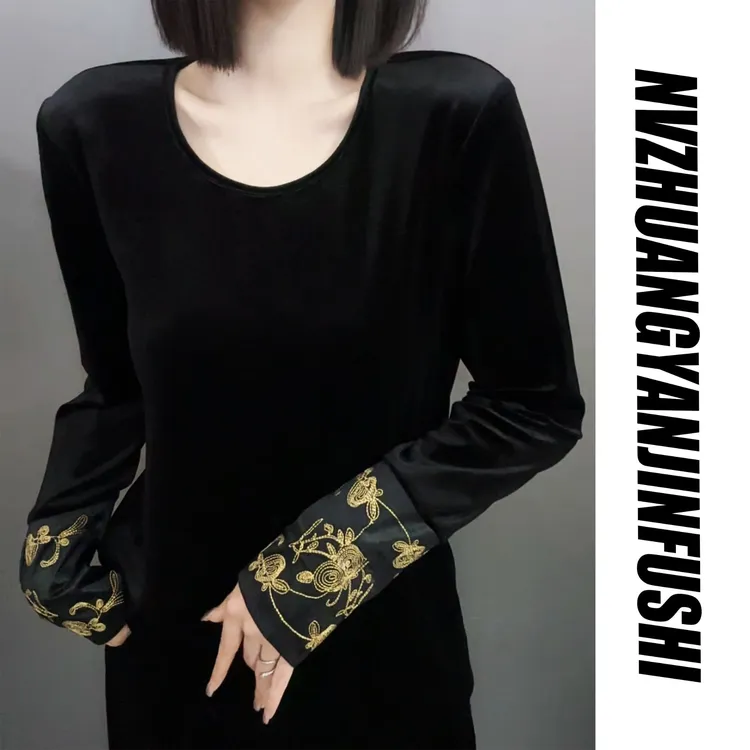 【单独上衣丝绒袖口刺绣】高级感刺绣 丝绒白搭上衣