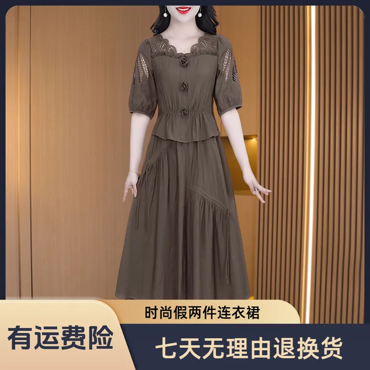 现货发【连衣裙】优雅气质减龄休闲收腰显瘦连衣裙M-4XL 25770
