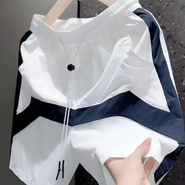 夏季男士拼接撞色设计感松紧腰抽绳潮流休闲五分短裤