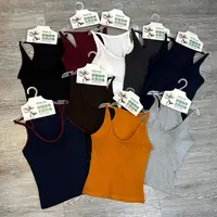 【高品质乳胶】螺纹棉挂脖吊带背心女秋季落日橙美背多巴胺橘色2703