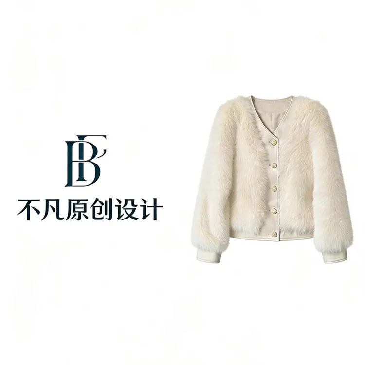 Bufan.原创设计【K40】v领长毛妮子外套